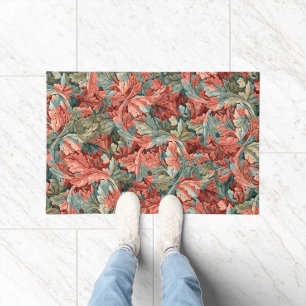 William Morris Acanthus Rust Red Sage Green Doormat
