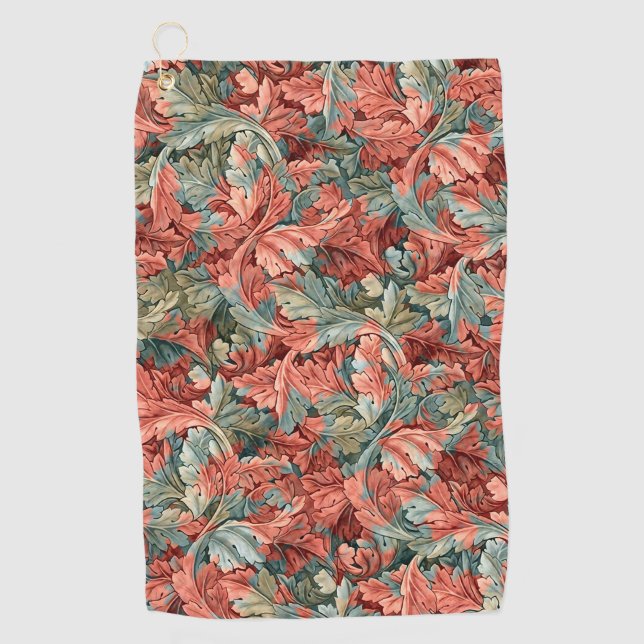 William Morris Acanthus Rust Red Sage Green Golf Towel (Front)