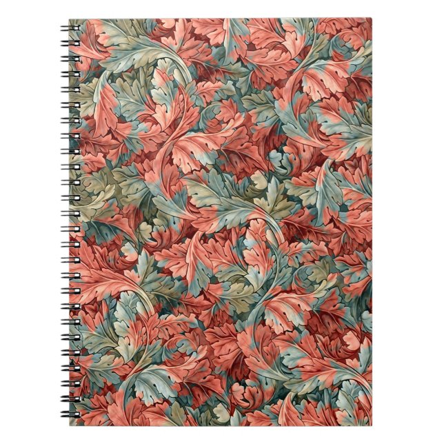 William Morris Acanthus Rust Red Sage Green Notebook (Front)