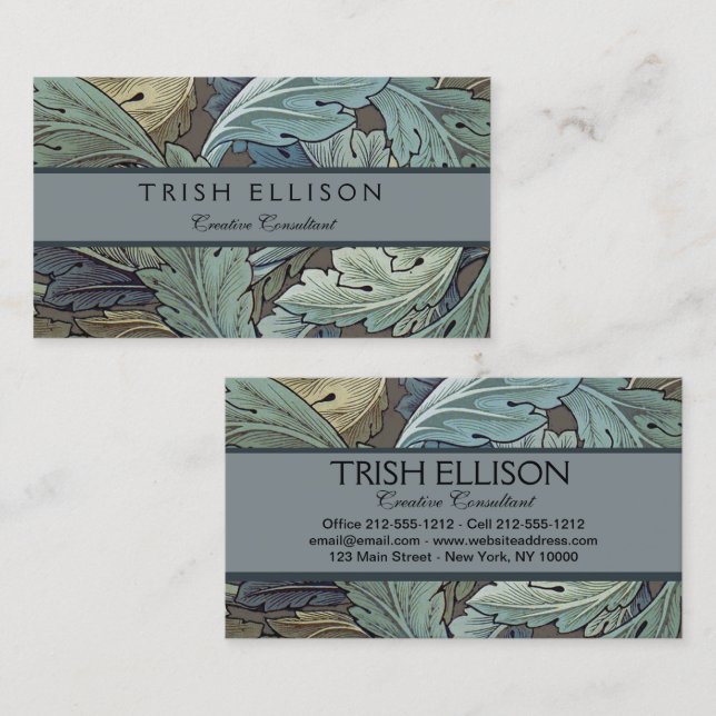 William Morris Acanthus Sage Flower Floral Botanic Business Card (Front/Back)
