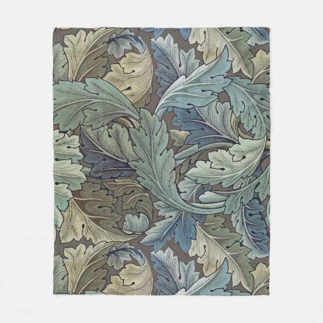 William Morris Acanthus Sage Flower Floral Botanic Fleece Blanket (Front)