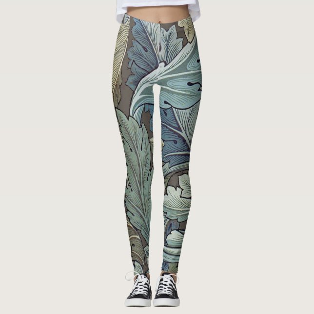 William Morris Acanthus Sage Flower Floral Botanic Leggings (Front)