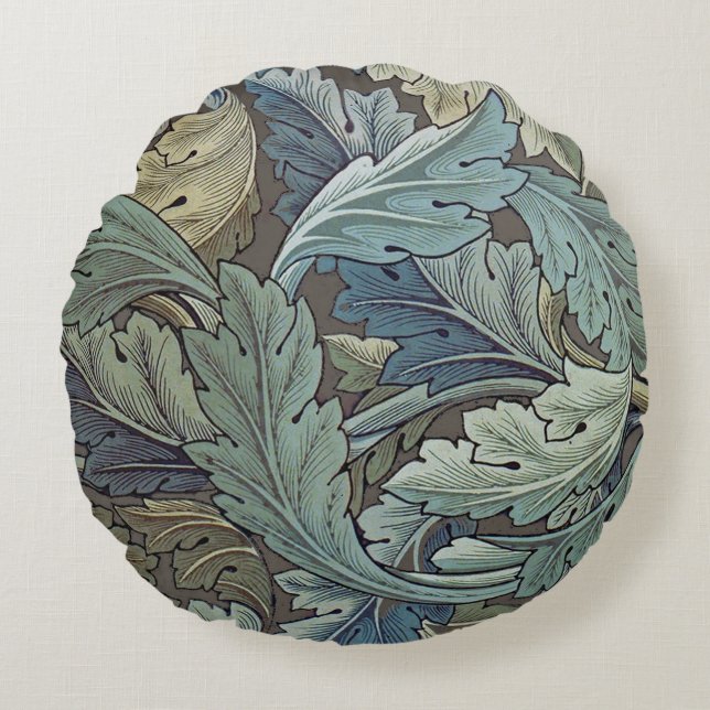 William Morris Acanthus Sage Flower Floral Botanic Round Cushion (Front)