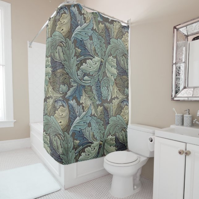 William Morris Acanthus Sage Flower Floral Botanic Shower Curtain (In Situ)