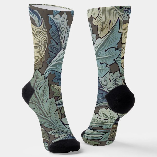 William Morris Acanthus Sage Flower Floral Botanic Socks (Angled)