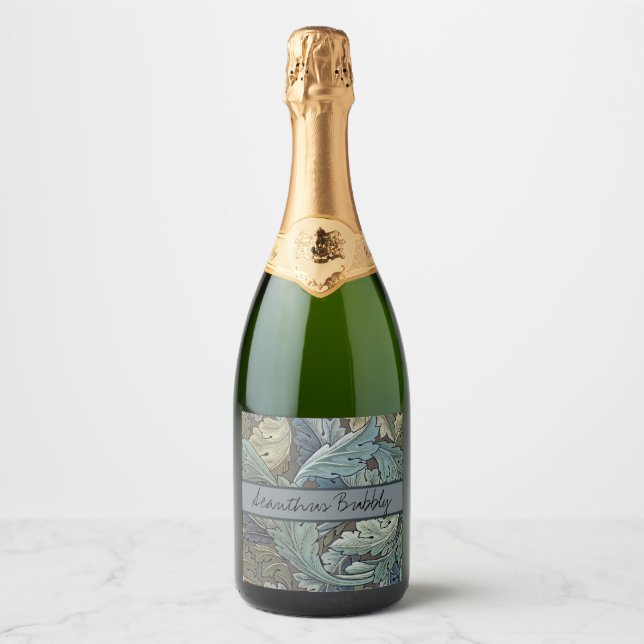 William Morris Acanthus Sage Flower Floral Botanic Sparkling Wine Label (Front)