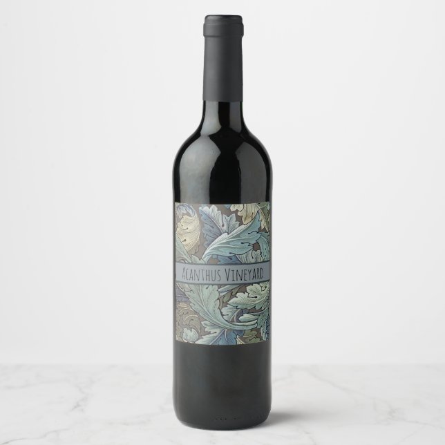 William Morris Acanthus Sage Flower Floral Botanic Wine Label (Front)