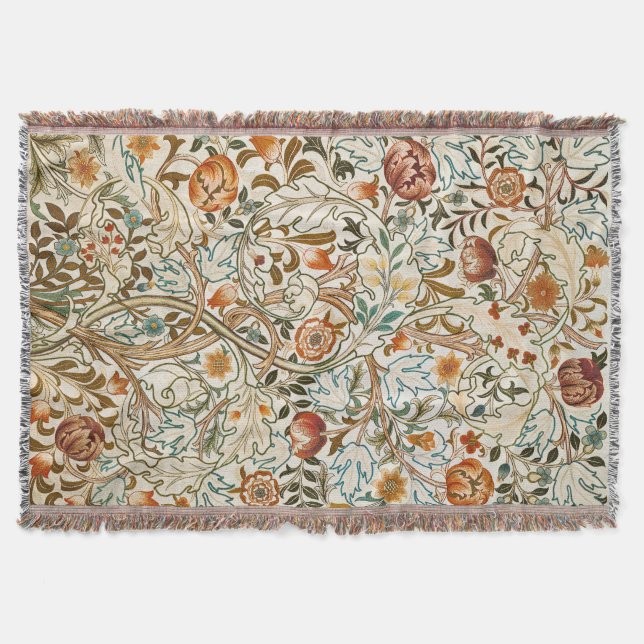 William Morris Acanthus Vintage Floral Art Throw Blanket (Front)