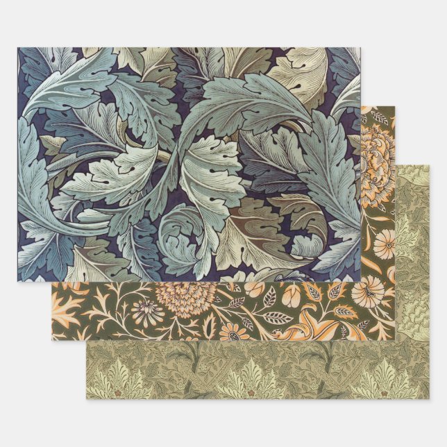 William Morris Acanthus Wallpaper Leaves Wrapping Paper Sheet (Set)