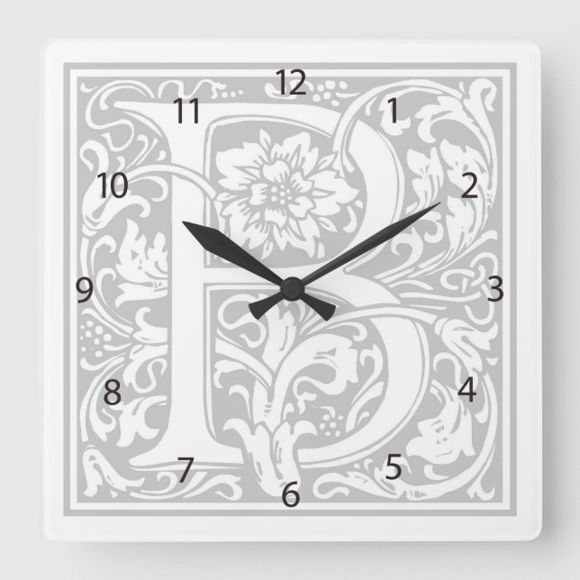 William Morris Alphabet “B” Square Wall Clock (Front)