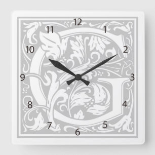 William Morris Alphabet “G” Square Wall Clock