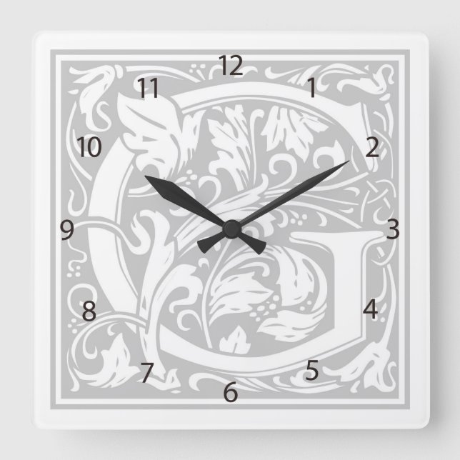 William Morris Alphabet “G” Square Wall Clock (Front)