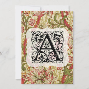 William Morris Alphabet Golden Lily Coral Thank You Card