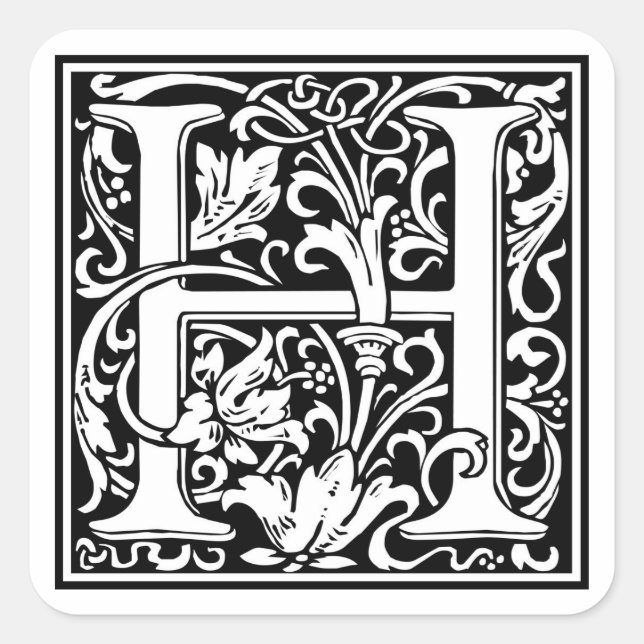William Morris Alphabet “H” Square Sticker (Front)