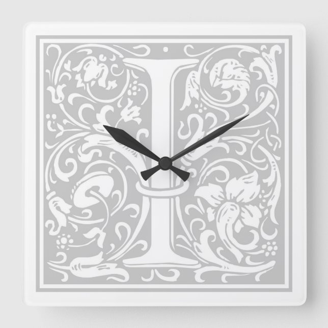 William Morris Alphabet “I” Square Wall Clock (Front)