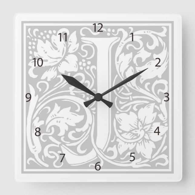 William Morris Alphabet “J” Square Wall Clock (Front)