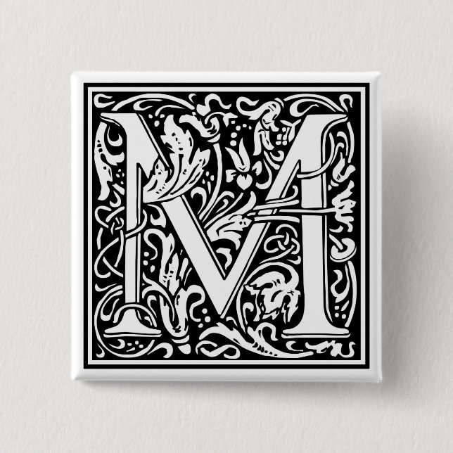 William Morris Alphabet “M” 15 Cm Square Badge (Front)