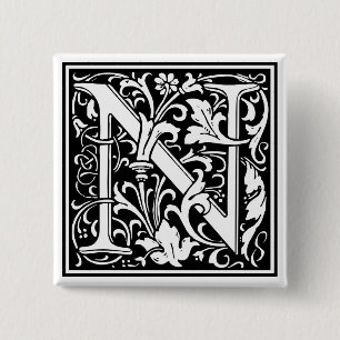 William Morris Alphabet “N” 15 Cm Square Badge