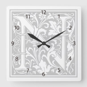 William Morris Alphabet “N” Square Wall Clock