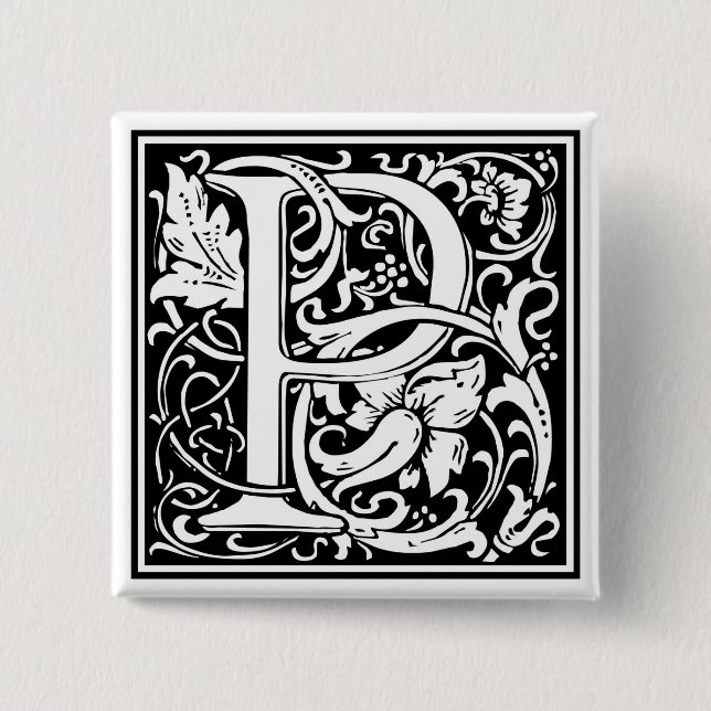 William Morris Alphabet “P” 15 Cm Square Badge (Front)