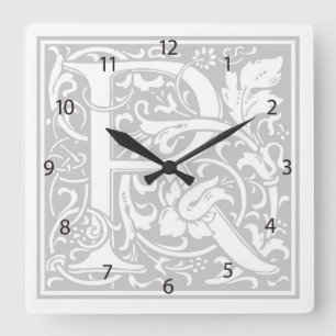 William Morris Alphabet “R” Square Wall Clock