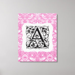 William Morris Alphabet Strawberry Thief Pink Canvas Print