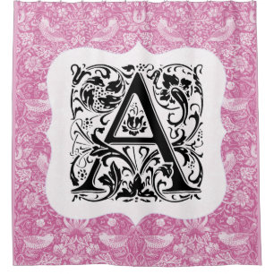 William Morris Alphabet Strawberry Thief Pink Shower Curtain