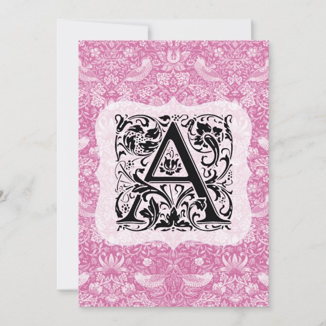 William Morris Alphabet Strawberry Thief Pink Thank You Card (Front)