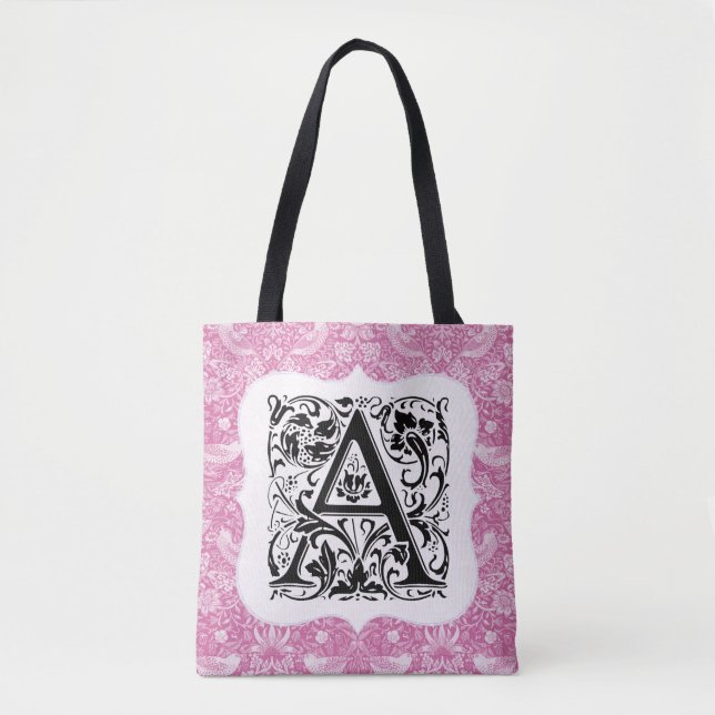 William Morris Alphabet Strawberry Thief Pink Tote Bag (Front)