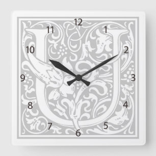 William Morris Alphabet “U” Square Wall Clock