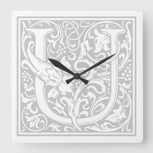William Morris Alphabet “U” Square Wall Clock (Front)