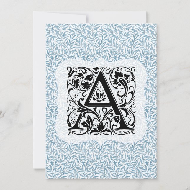 William Morris Alphabet Willow Bough Blue Thank You Card (Front)