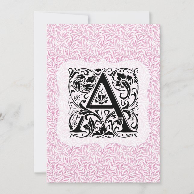 William Morris Alphabet Willow Bough Pink Thank You Card (Front)