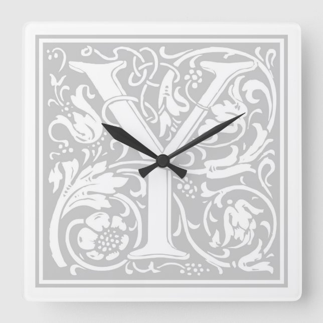 William Morris Alphabet “Y” Square Wall Clock (Front)