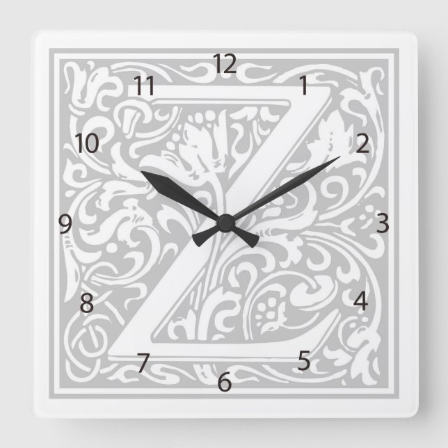 William Morris Alphabet “Z” Square Wall Clock (Front)