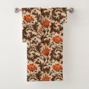 William Morris Anemone, Beige, Brown and Rust Bath Towel Set