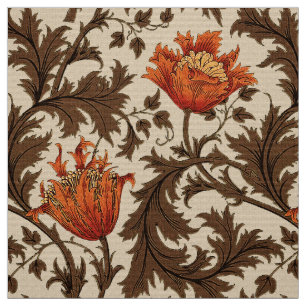 William Morris Anemone, Beige, Brown and Rust Fabric