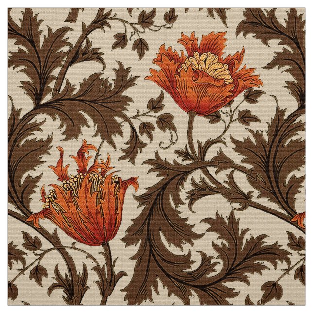 William Morris Anemone, Beige, Brown and Rust Fabric (Swatch)