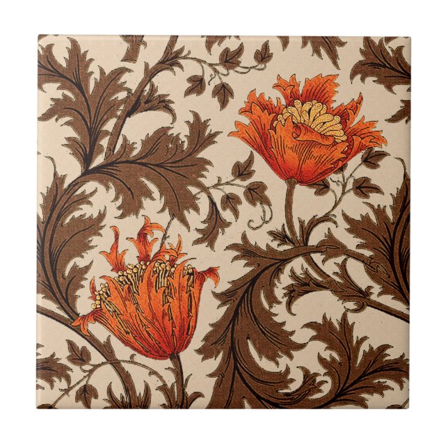 William Morris Anemone, Beige, Brown and Rust Tile (Front)