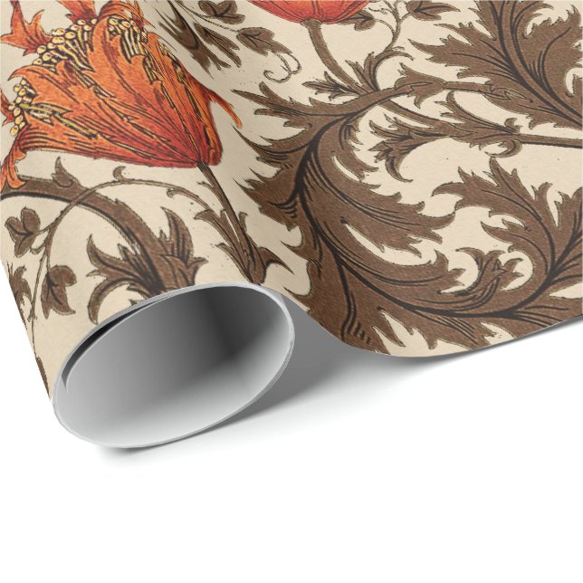William Morris Anemone, Beige, Brown and Rust Wrapping Paper (Roll Corner)