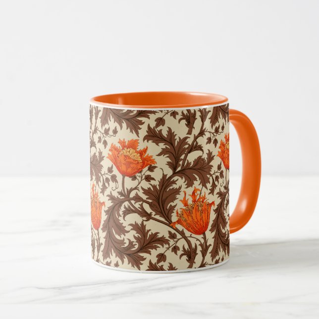 William Morris Anemone, Beige, Brown & Rust Orange Mug (Front Right)