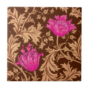 William Morris Anemone, Brown and Fuchsia Pink Tile