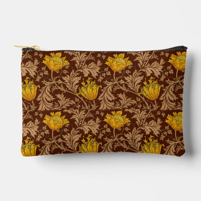 William Morris Anemone, Brown and Mustard Gold  Accessory Pouch (Front)