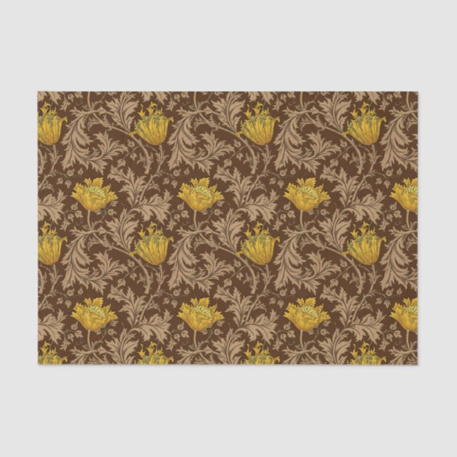 William Morris Anemone, Brown and Mustard Gold Tissue Paper (Front)