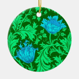 William Morris Anemone, Emerald Green and Blue  Ceramic Tree Decoration