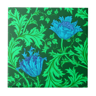William Morris Anemone, Emerald Green and Blue Tile