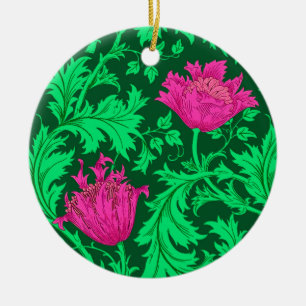 William Morris Anemone, Emerald Green and Fuchsia Ceramic Tree Decoration