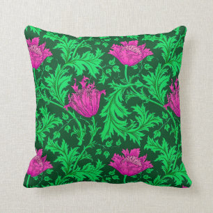 William Morris Anemone, Emerald Green and Fuchsia Cushion