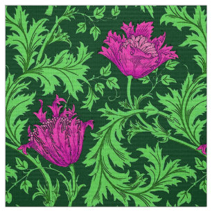 William Morris Anemone, Emerald Green and Fuchsia Fabric