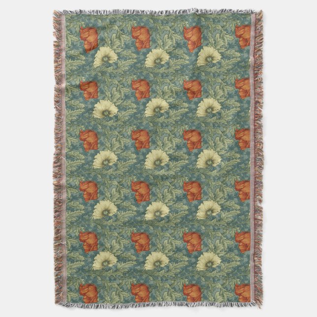 William Morris Anemone Floral Throw Blanket (Front Vertical)